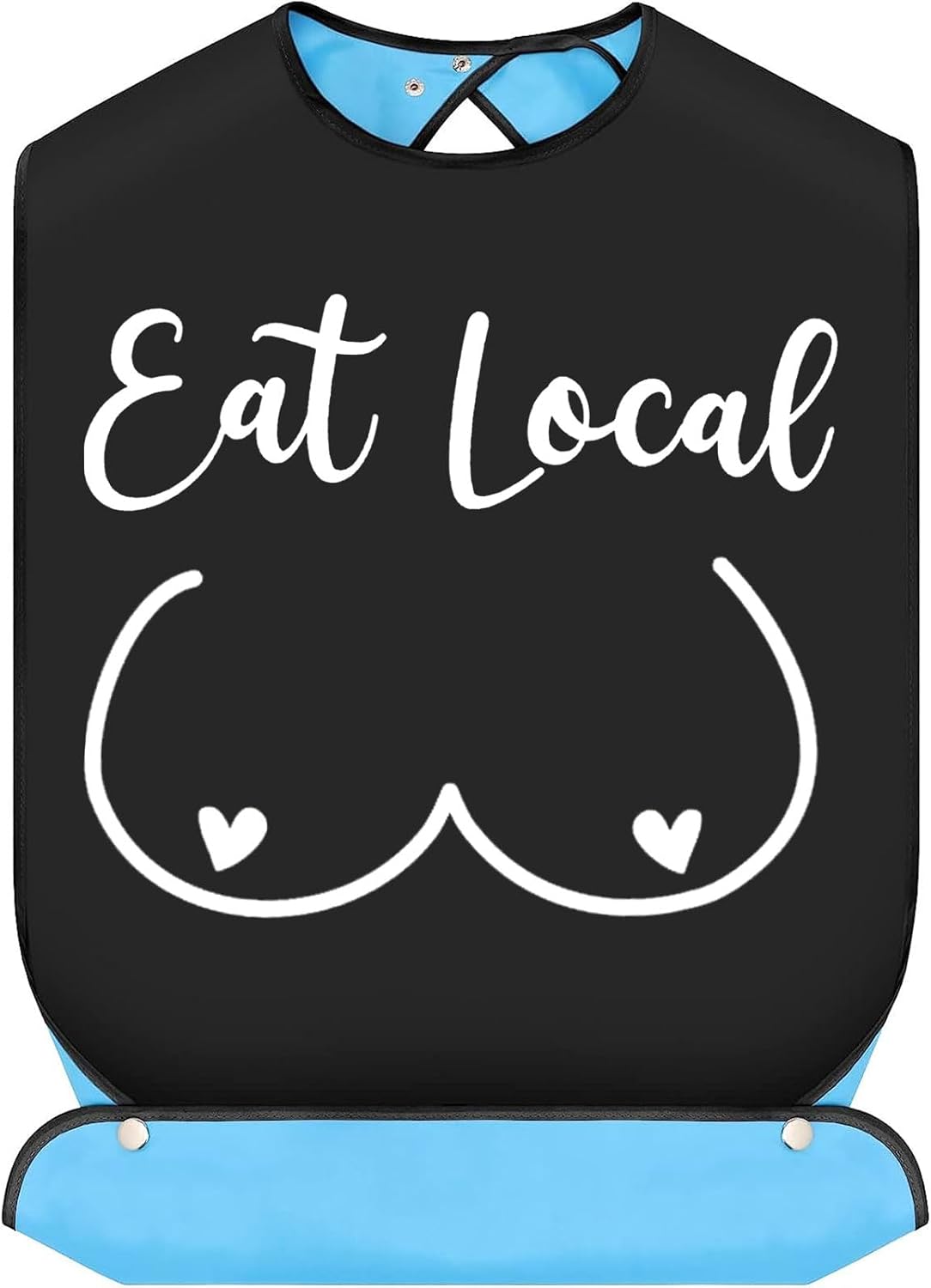 Eat Local – Baberos para adultos con recogedor de migas, bromas de mordaza, regalo ajustable, protectores de ropa para comer