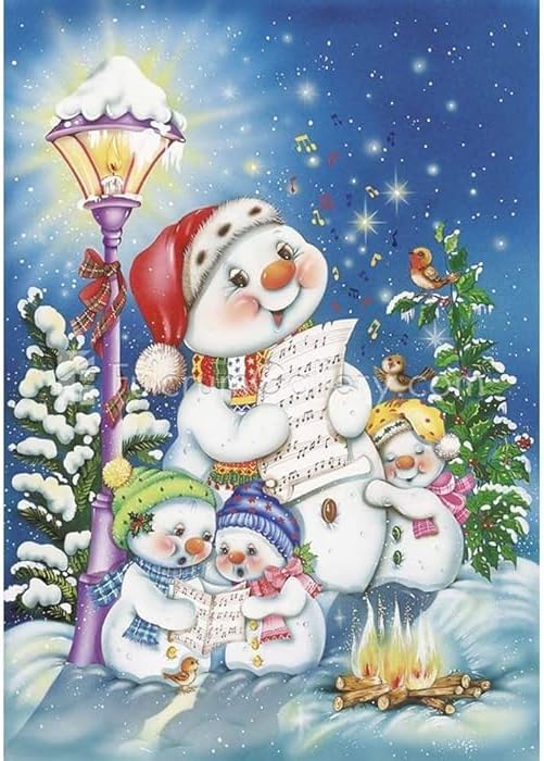 1tonine Kits de pintura de diamantes de Navidad para adultos, 5D, taladro completo, redondo, lindo, muñeco de nieve, kits de arte de diamantes para