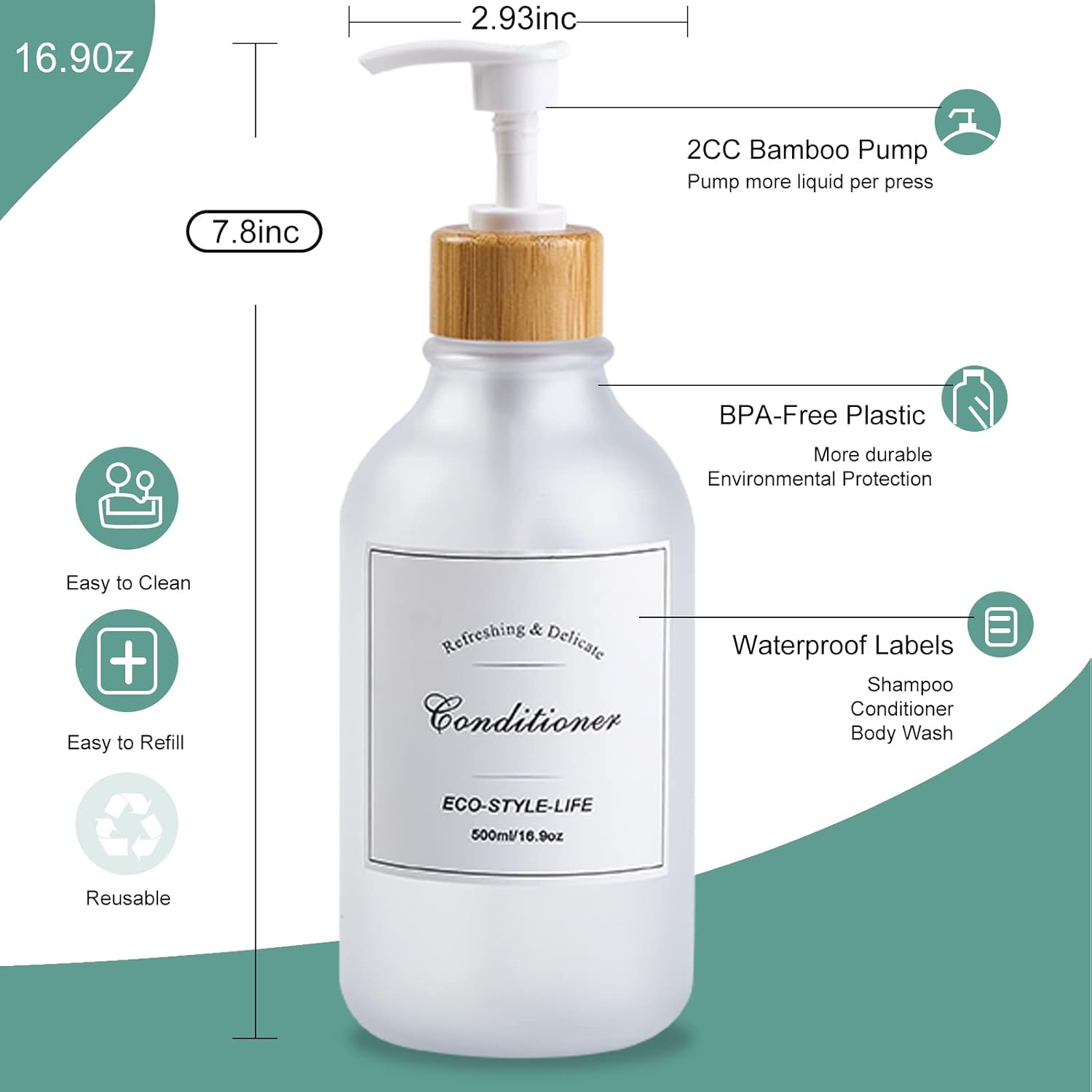 Juego de 6 dispensadores de champú y acondicionador, elegante dispensador de champú y acondicionador recargable de 16.9 onzas, dispensador de