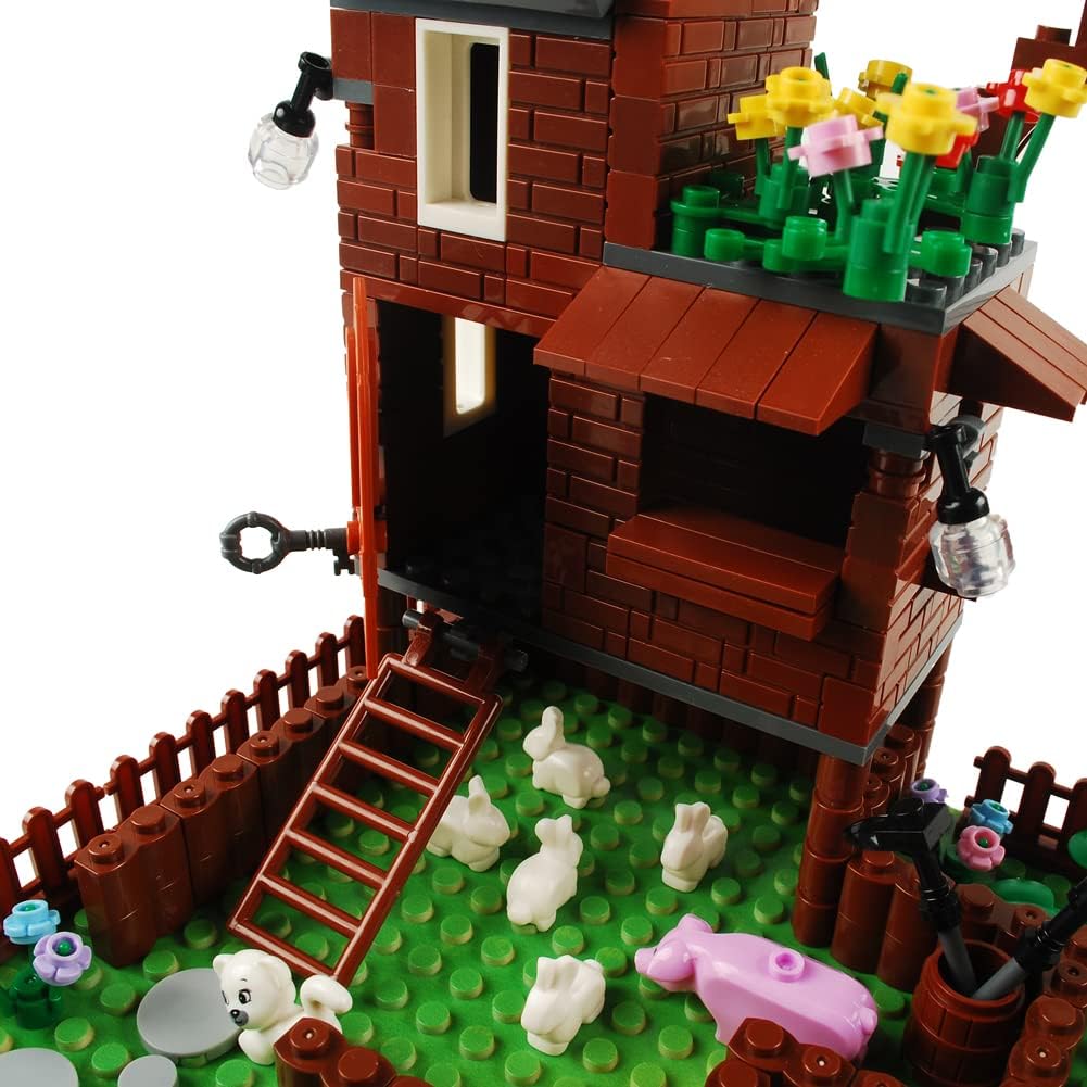 Bloques de construcción de granja de jardín, accesorios de sedería de parque, juego de plantas de ladrillos de construcción, juego de construcción
