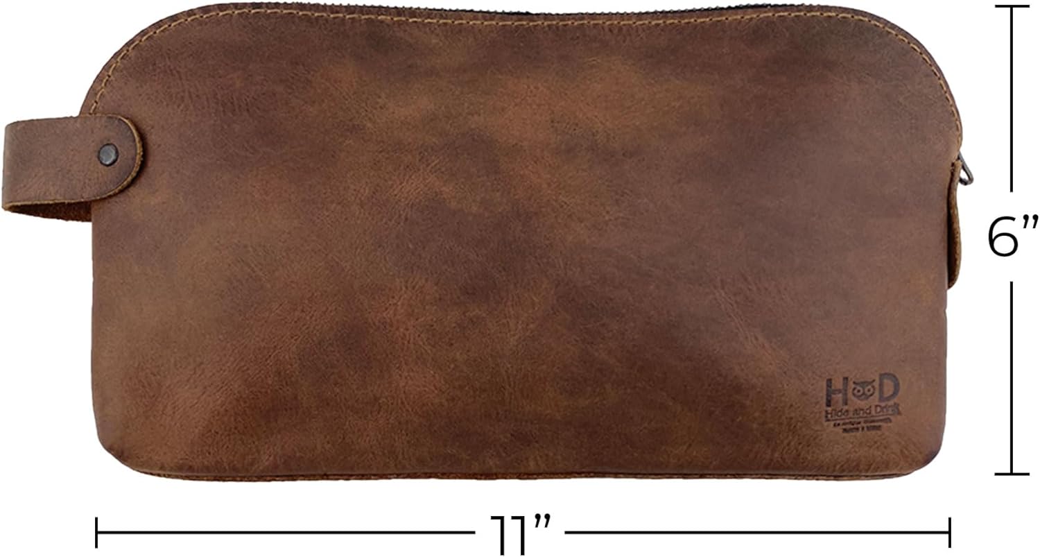 Hide & Drink, Bolsa grande rústica multiusos para cables y cargadores, bolsa de viaje, bolsa multiusos, cuero de grano completo, hecho a mano,
