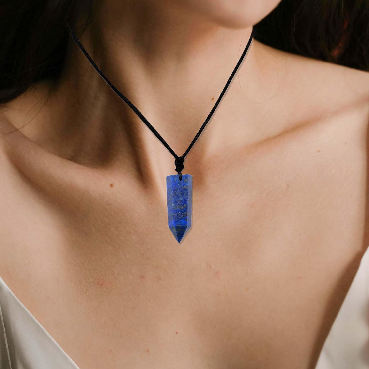 Runyangshi Colgantes de cristal curativo, collar de cuarzo de cristal natural de un solo punto, 6 facetas de chakras, piedra de reiki, energía