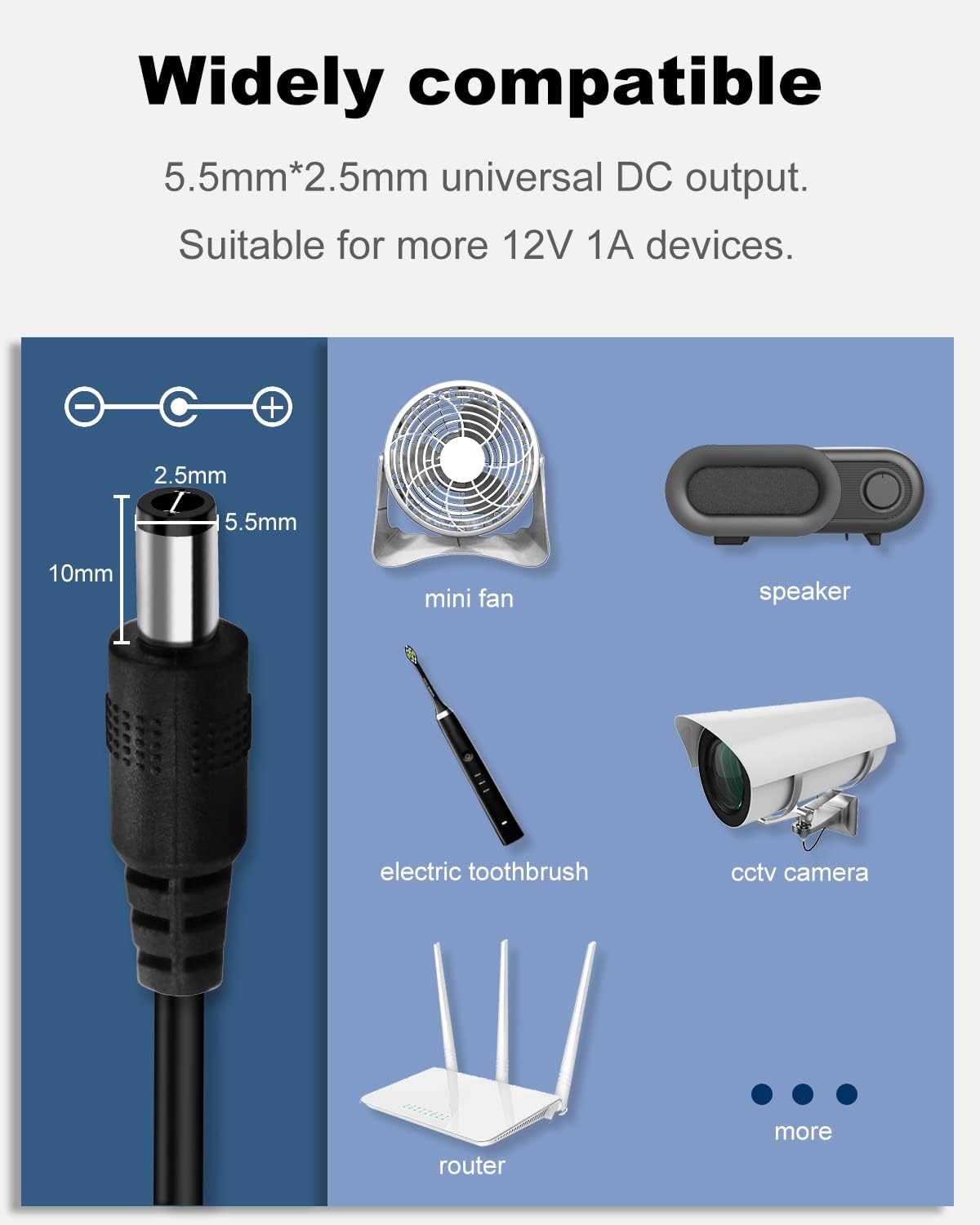 Adaptador de fuente de alimentación DC 12V 1A Adaptador de 12 W ACDC 100-240V 50-60Hz Adaptador de alimentación de CA a CC Transformador de 12 V 1 A