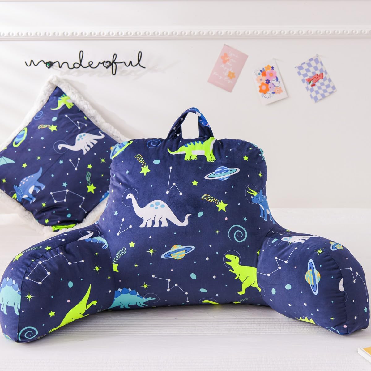 NTBED Almohada de lectura con estampado de dinosaurio, respaldo de cuña con brazos, sofá, TV, relajación, almohada de apoyo para la espalda, cojín