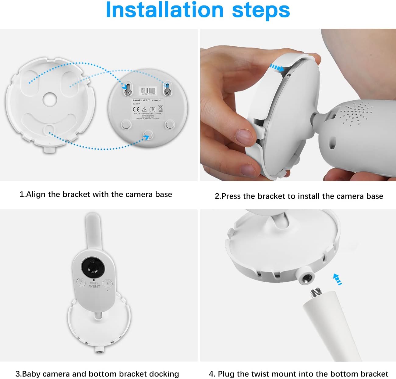 HOLACA Monitor de bebé Montaje flexible para cuna nannio Hero2 Hero3 Video Baby Monitor Philips Avent SCD84337 – Kit de montaje versátil giratorio