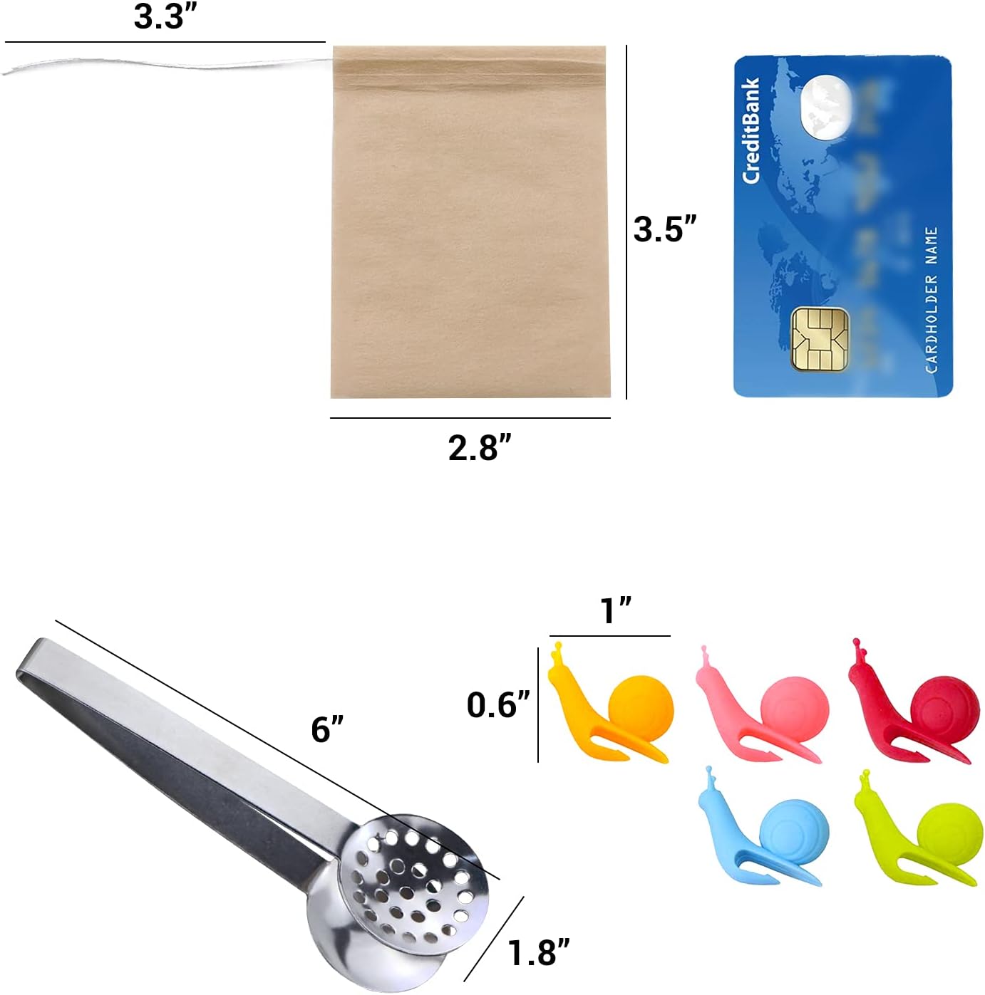 SNAIL GARDEN 300 bolsas de filtro de té, infusor de té para té de hojas sueltas con 1 pinza para bolsa de té y 5 soportes para bolsas de té, papel