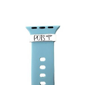 POTS Medical Alert ID Watch Charm, Hand Stamped Tag for Smartwatch, Made of Lightweight Aluminum, Band Not Included POTS Medical Alert ID Watch Charm, Hand Stamped Tag for Smartwatch, Made of Lightweight Aluminum, Band Not Included