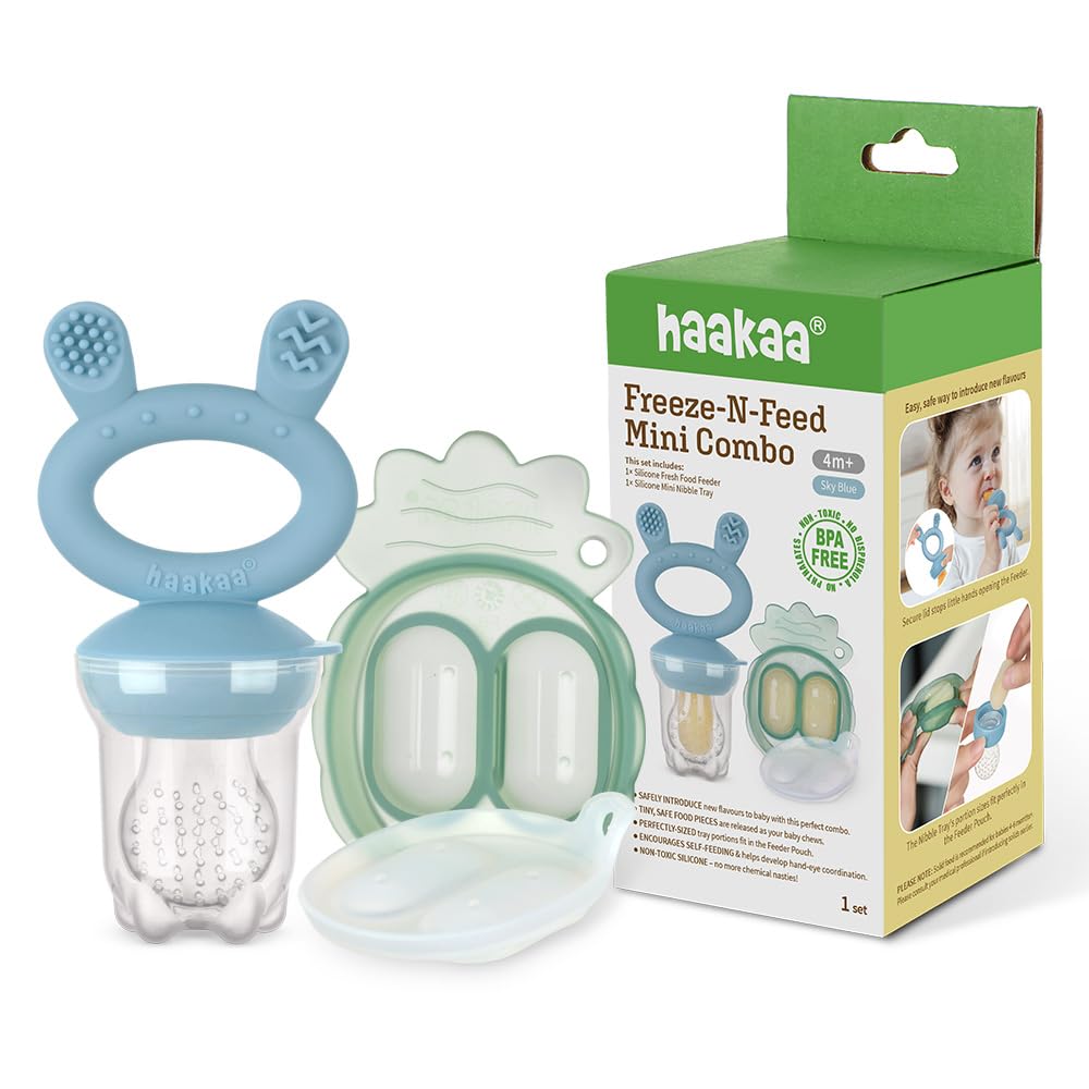 Haakaa Freeze-N-Feed Mini Combo con alimentador de alimentos de silicona y mini bandeja de silicona  Alimentador automático de alimentos sólidos