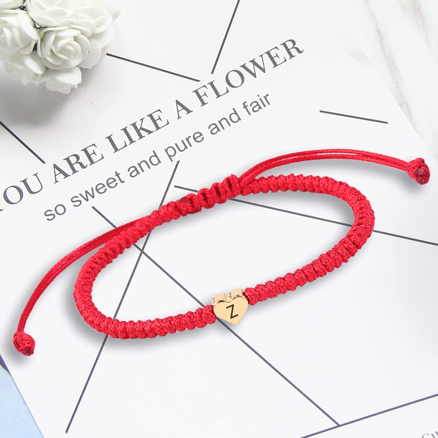 Initial Bracelet Gold Heart Love Charm Initial Bracelet Red Initial J Letter Bracelets Handmade Adjustable Rope Bracelets for Girls Boy Mom Birthday