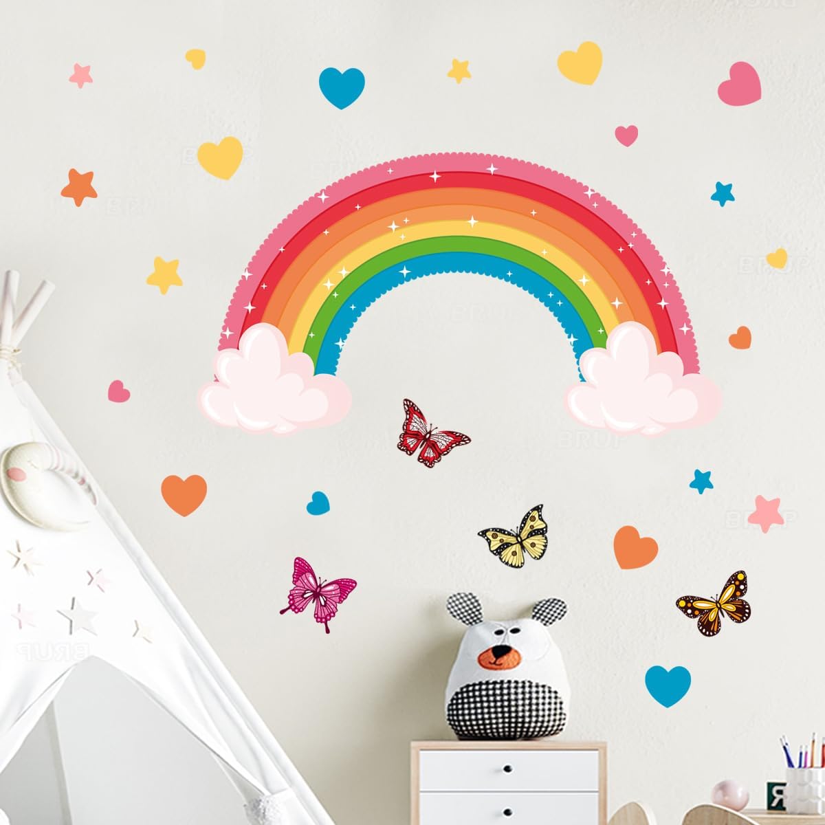 Calcomanías de pared grandes con diseño de arcoíris, diseño de mariposa, nube, amor, corazón, despegar y pegar, removibles, decoración de pared para