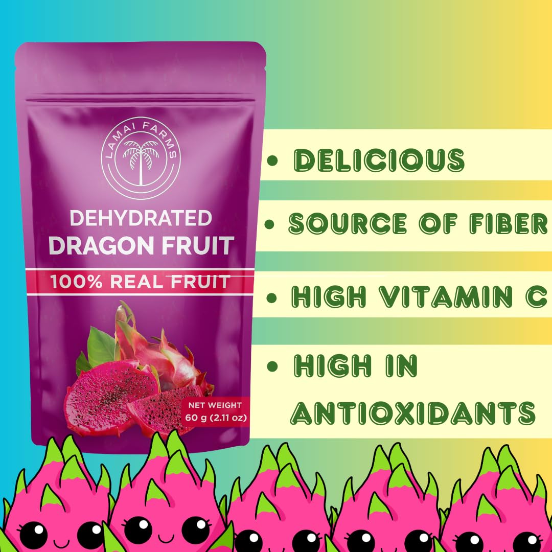 Rebanadas de fruta de dragón seco (2.11 onzas), superalimento  Suave y masticable con semillas crujientes!  Sin azúcar añadido  Saludable  Vegano