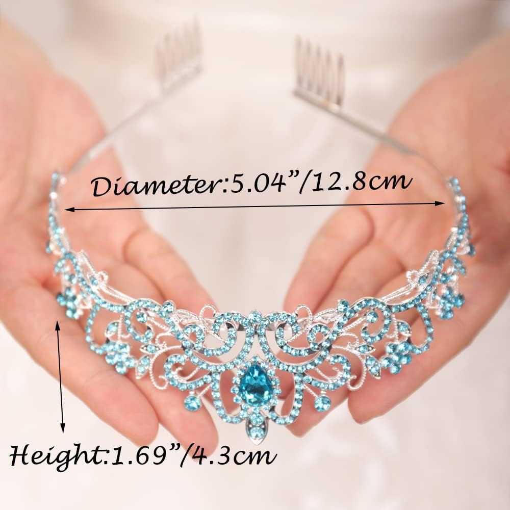 JWICOS Corona de tiara de cristal para mujeres y niñas, elegante corona de princesa con peines, tiaras para mujeres, nupciales, bodas, bailes,