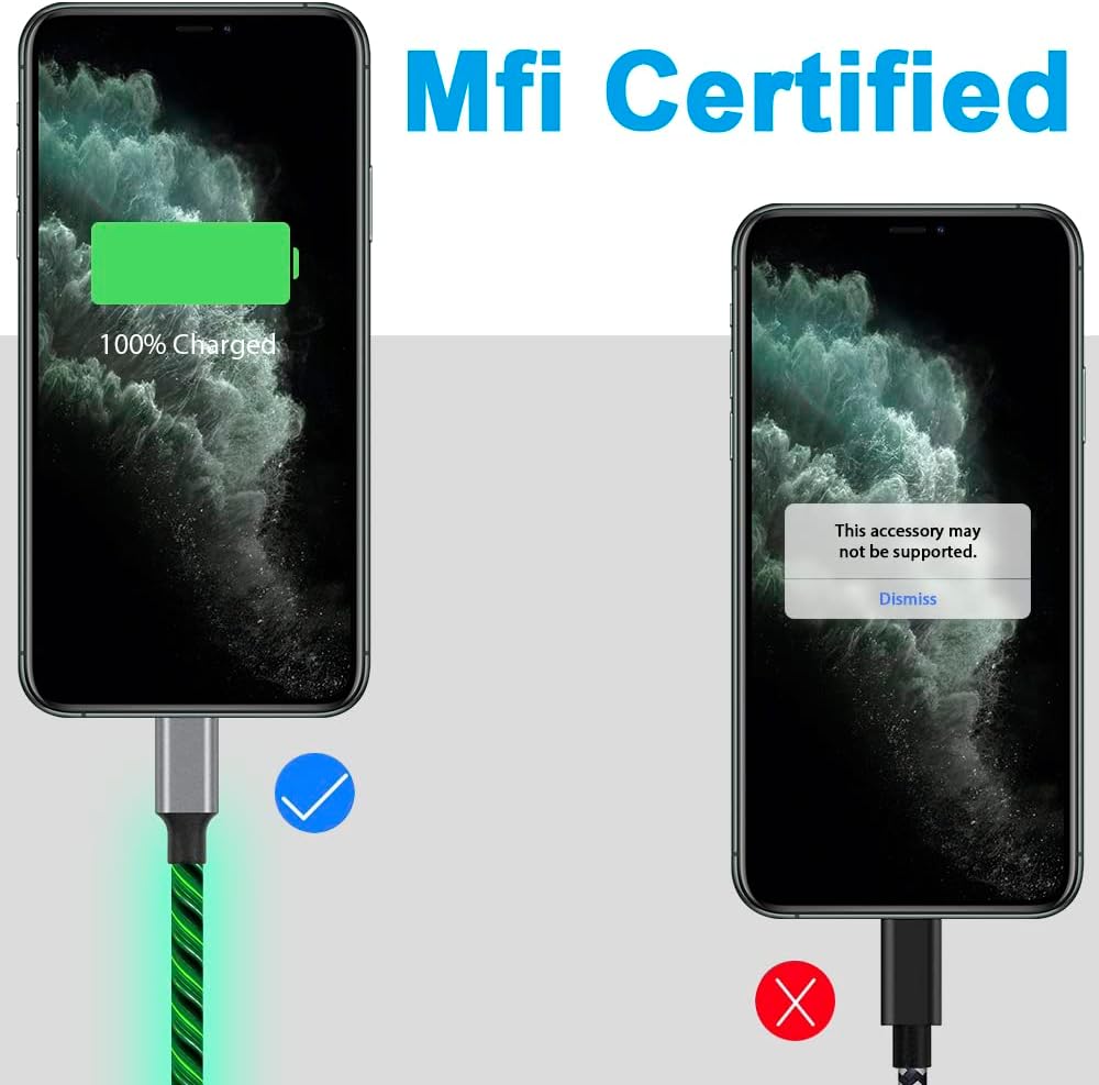 Oliomp Cable de carga para iPhone, cable Lightning USB de 6 pies con certificación MFi de Apple, cable de carga rápida USB de alta velocidad de