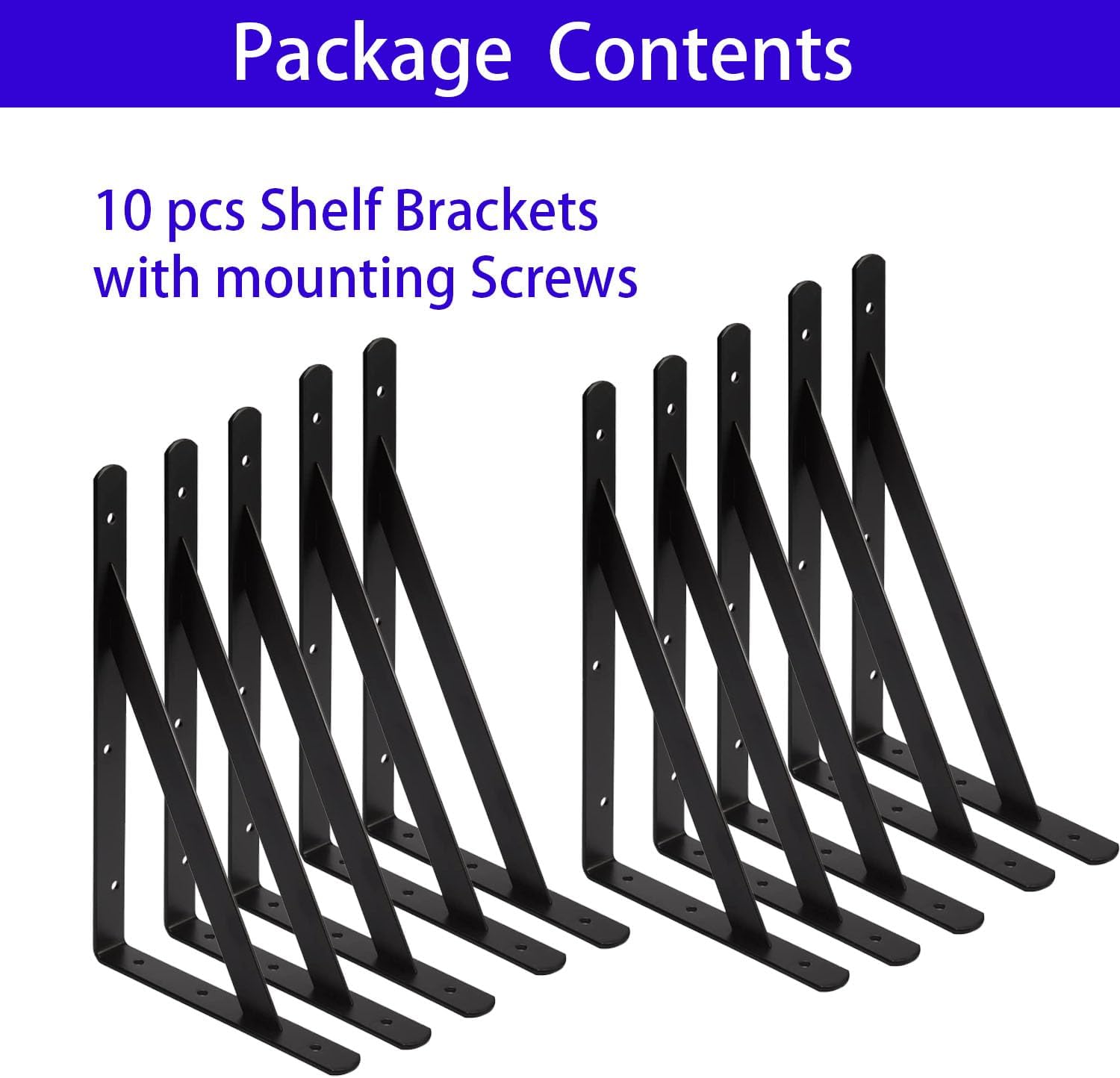 Paquete de 10 soportes de estante de metal de diseño triangular, soportes de ángulo recto con tornillos para muebles de madera, gabinetes, sillas,