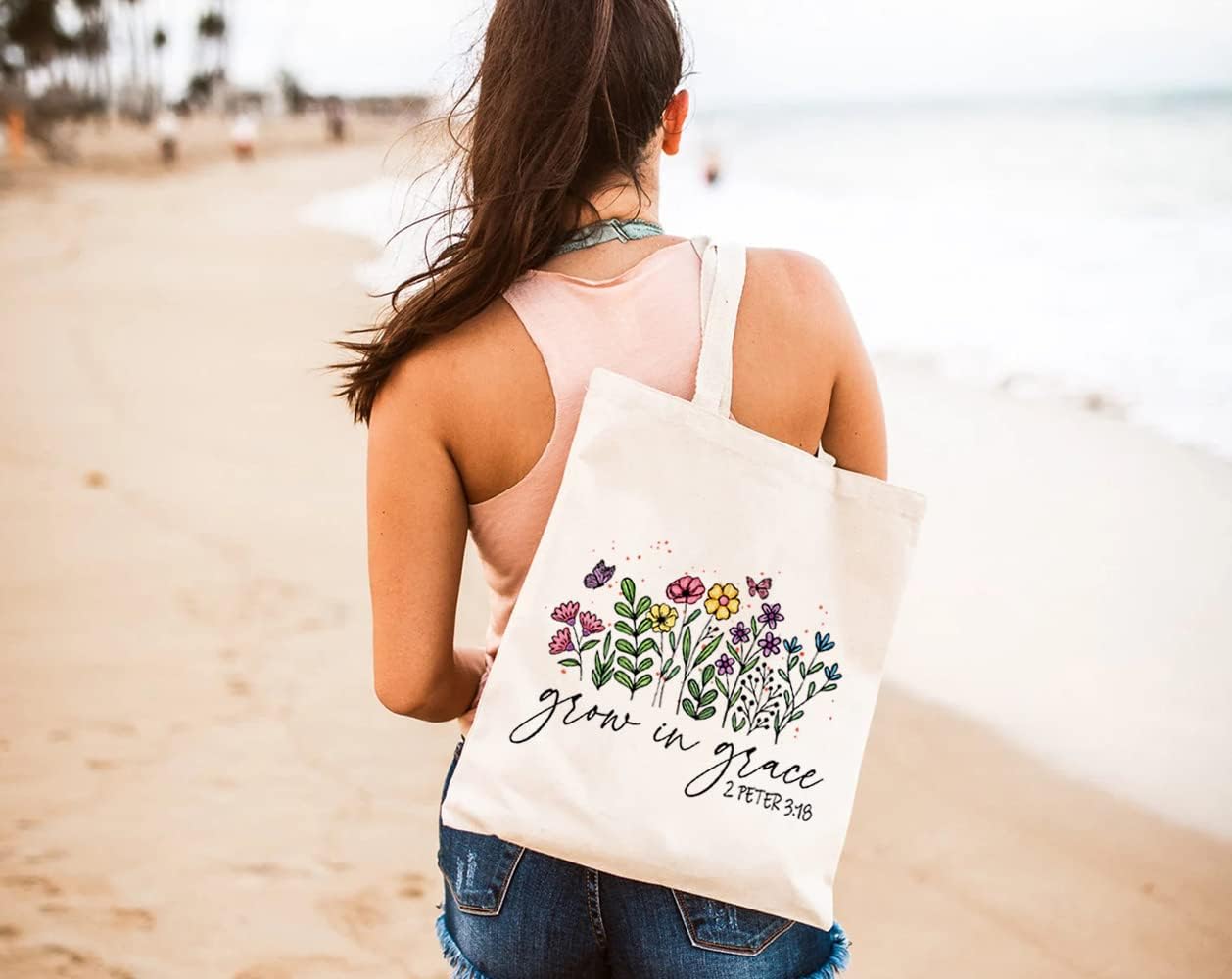 GXVUIS Grow In Grace – Bolsa de lona con diseño de flores silvestres para mujeres, reutilizable, ecológica, bolsas de compras para comestibles,