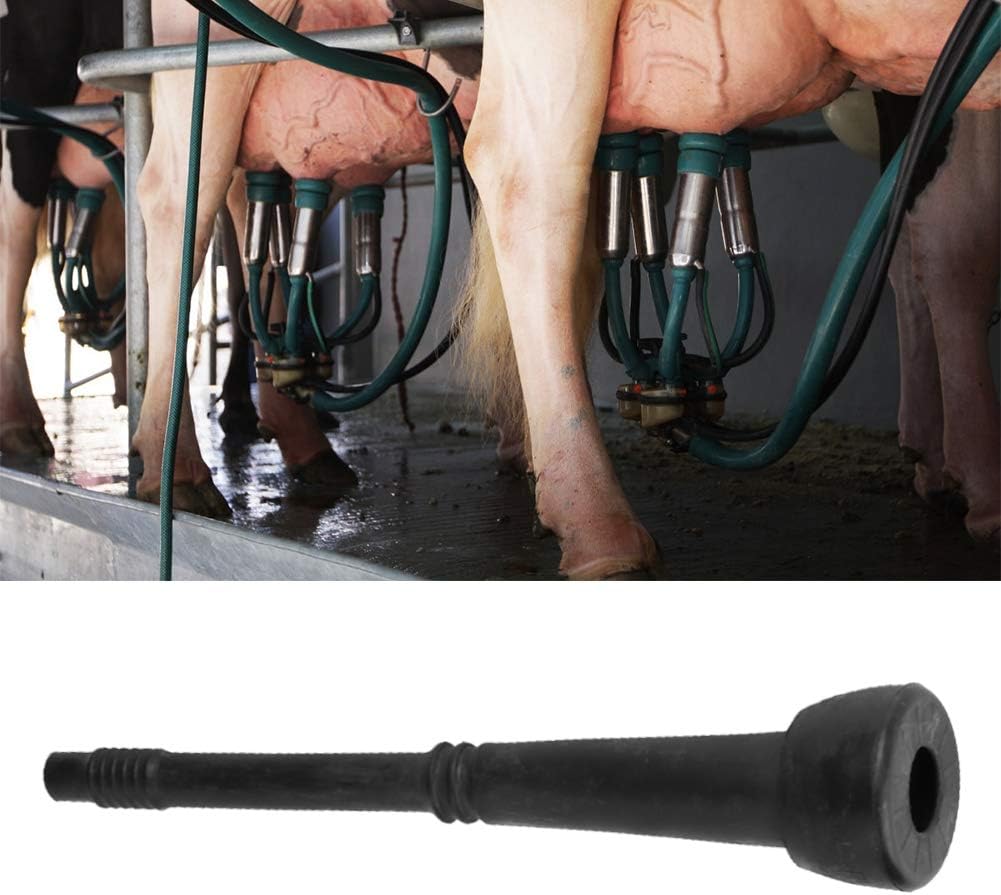 ViaGasaFamido Revestimientos para máquina de ordeño, 4 piezas de caucho negro largo forros de ordeño accesorios leche tetina taza de goma