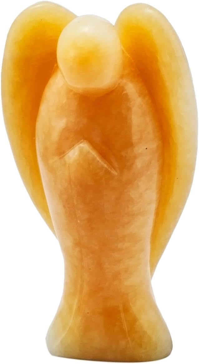 SUNYIK, estatua de bolsillo de ángel guardián esculpida a mano, curación Reiki espiritual, figura esculpida., jade amarillo, Jade amarillo, 3″
