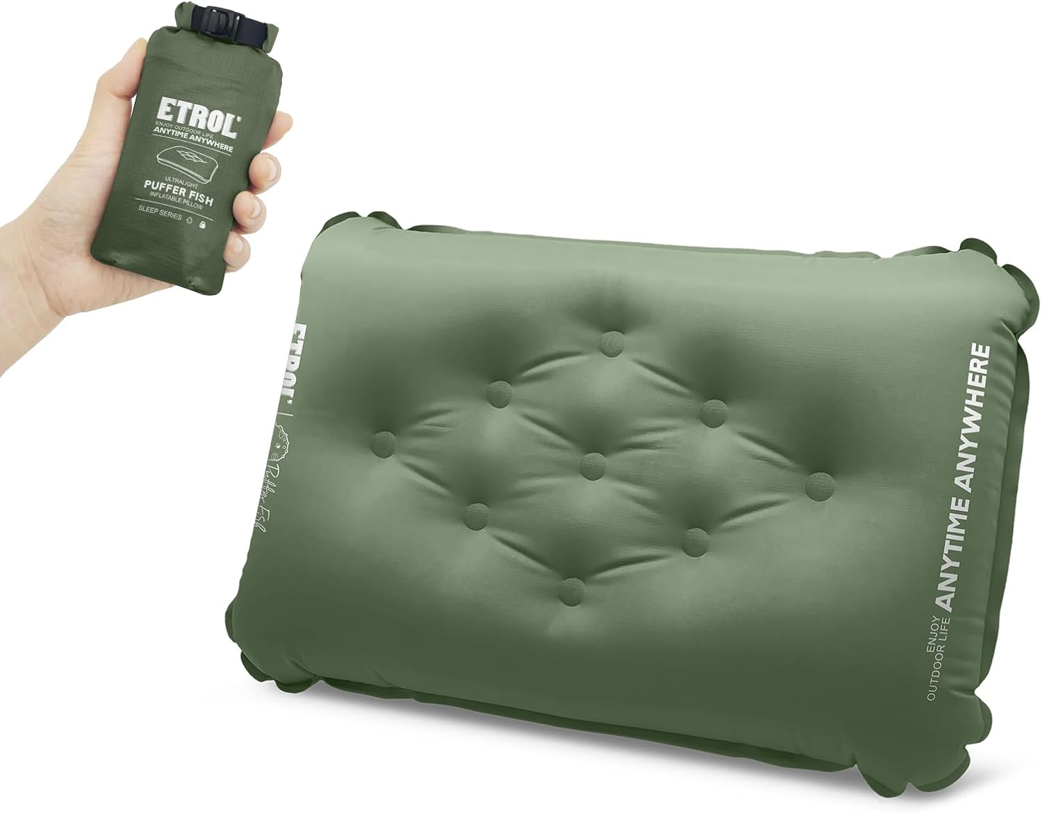 Almohada inflable ultraligera de viaje (11.8 x 16.9 pulgadas) para soporte lumbar de cuello, ergonómica, ligera, compacta, para senderismo, playa,