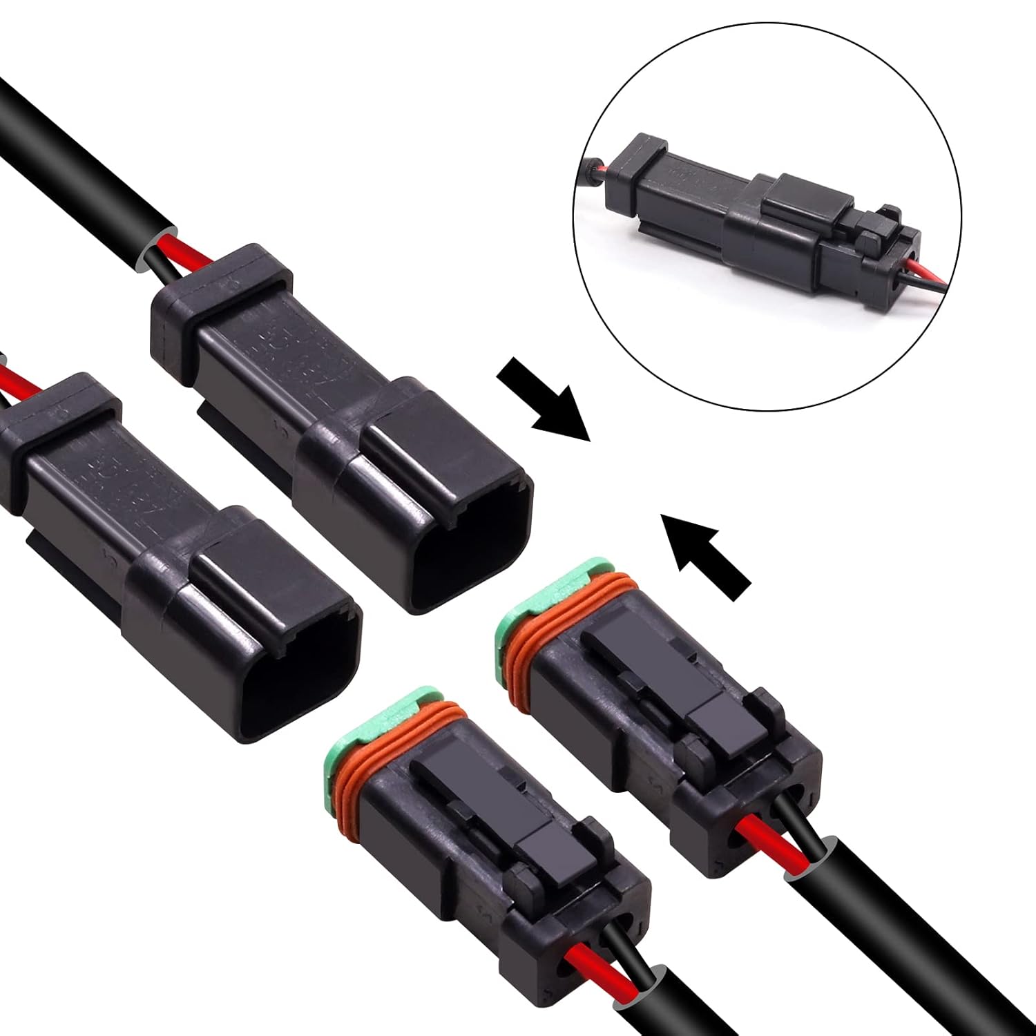 Deutsch DT macho hembra arnés de cableado DTP 2 pines macho hembra adaptador de enchufe eléctrico conectores de repuesto con cable de coleta para