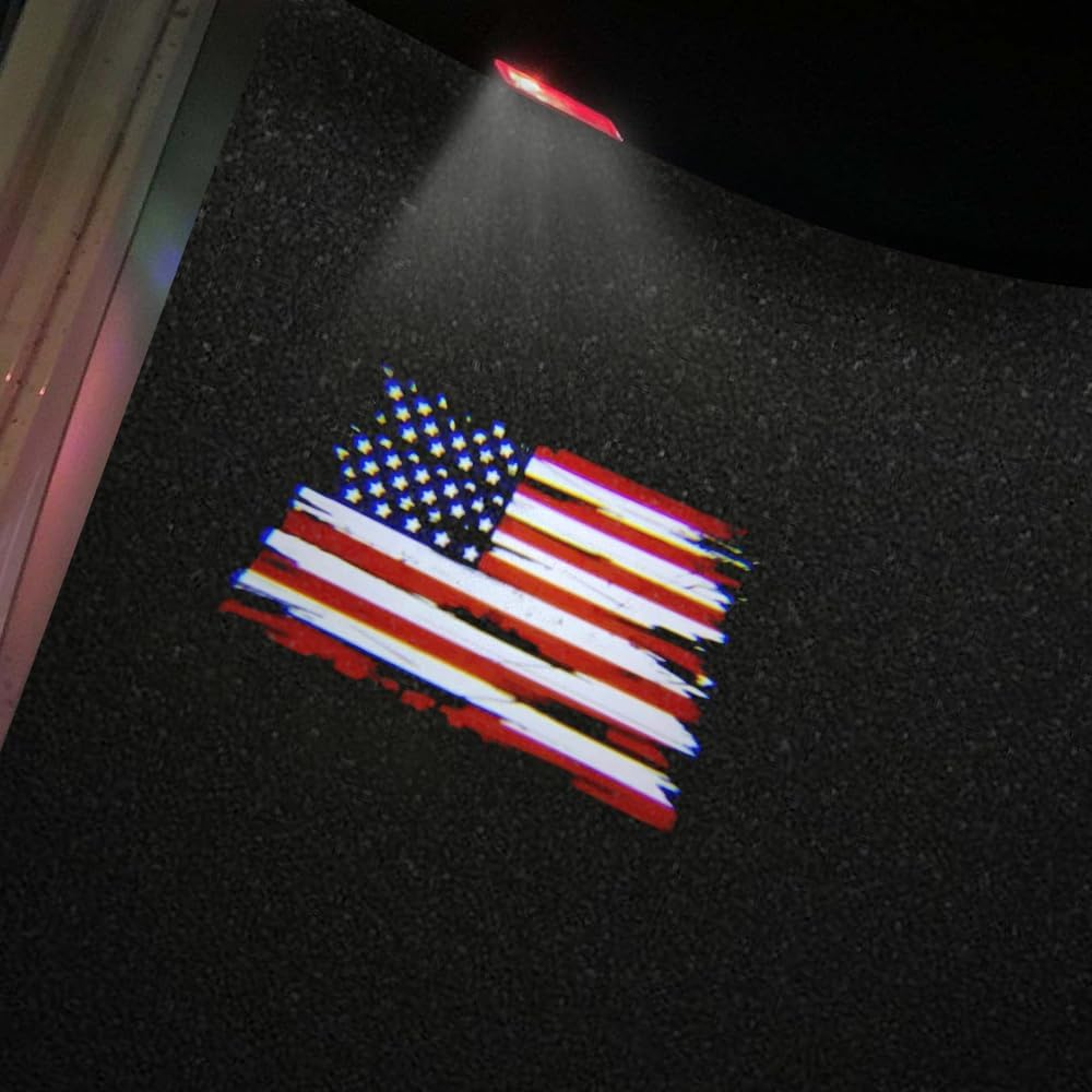 2 luces con logotipo de bandera estadounidense para puerta de automóvil, compatibles con Challenger 2015-presente de cortesía LED de sombra