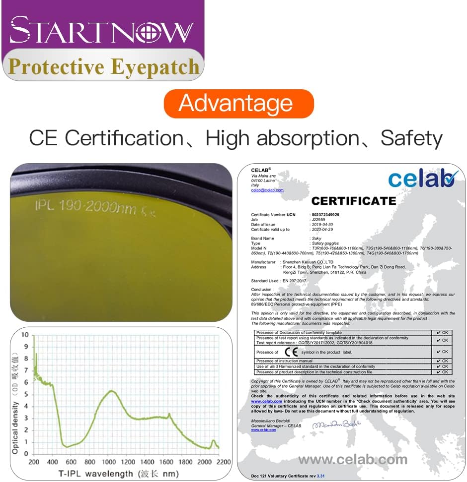 Startnow Gafas de seguridad láser de depilación IPL para belleza médica de 190 nm-2000 nm, gafas protectoras láser