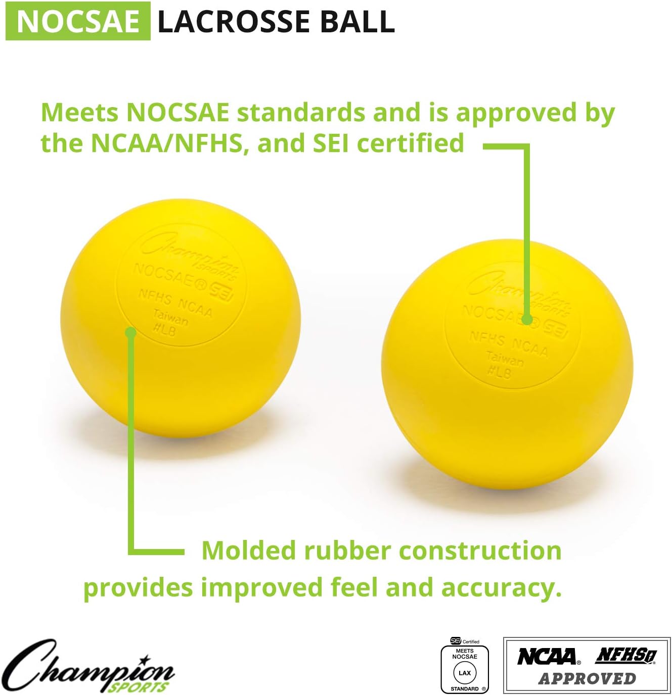 Champion Sports – Pelotas de colores para lacrosse, tamaño oficial para juegos profesionales, universitarios y escolares, prácticas y recreación,