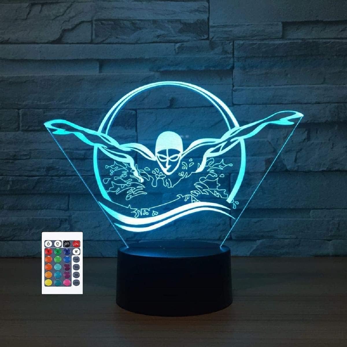 Natación 3D con control remoto creativo de 16 colores de luces nocturnas de ilusión de acrílico LED lámpara de noche de mesa para niños, dormitorio,
