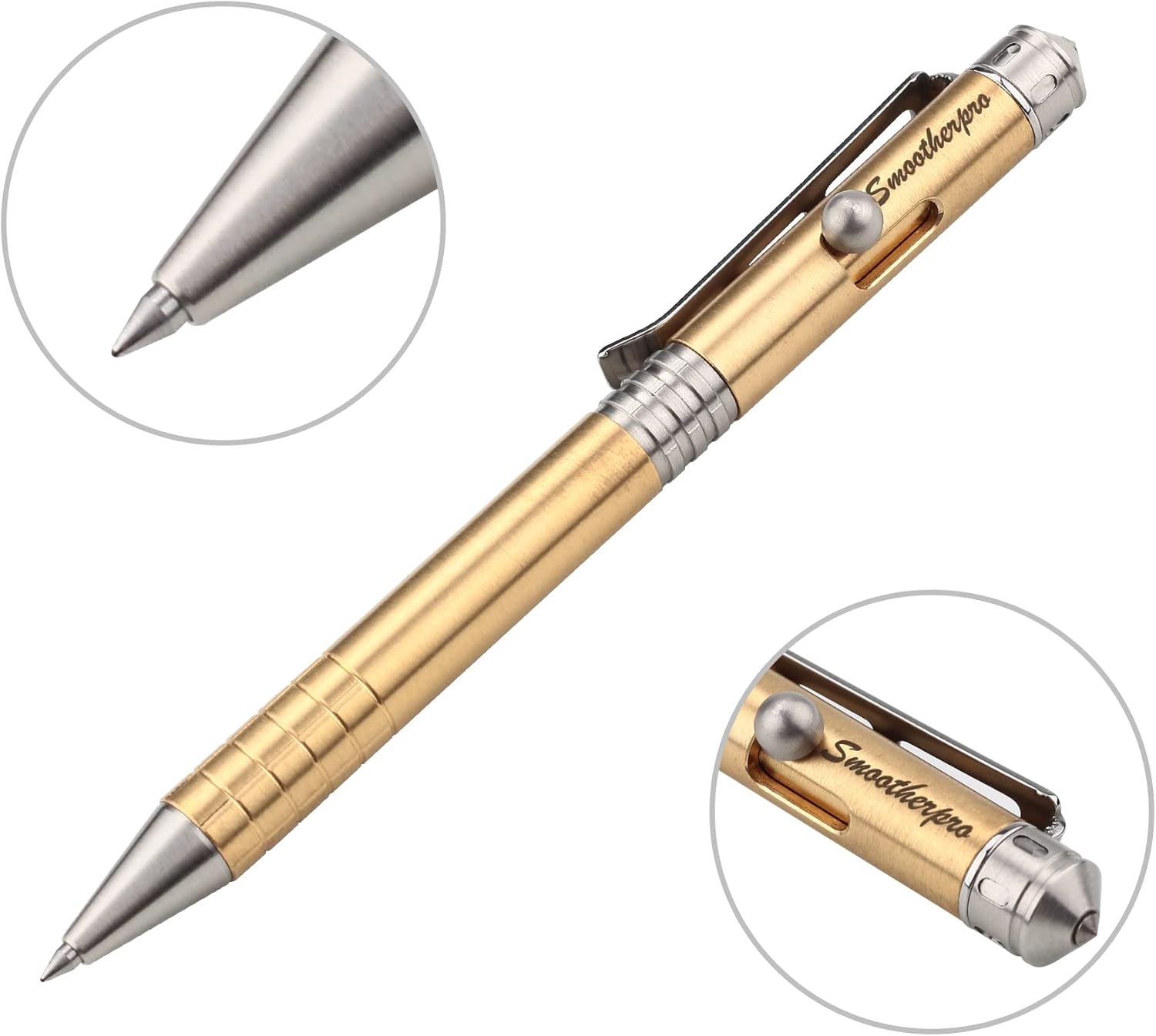 SMOOTHERPRO Bolígrafo de acción de perno de latón macizo, tamaño corto, compatible con repuesto Parker, clip de acero inoxidable, peso medio, para