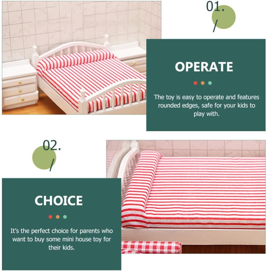 Totority Cama de casa de muñecas de madera, muebles de casa de muñecas en miniatura, accesorios de mesa para casa de muñecas Muebles de casa de