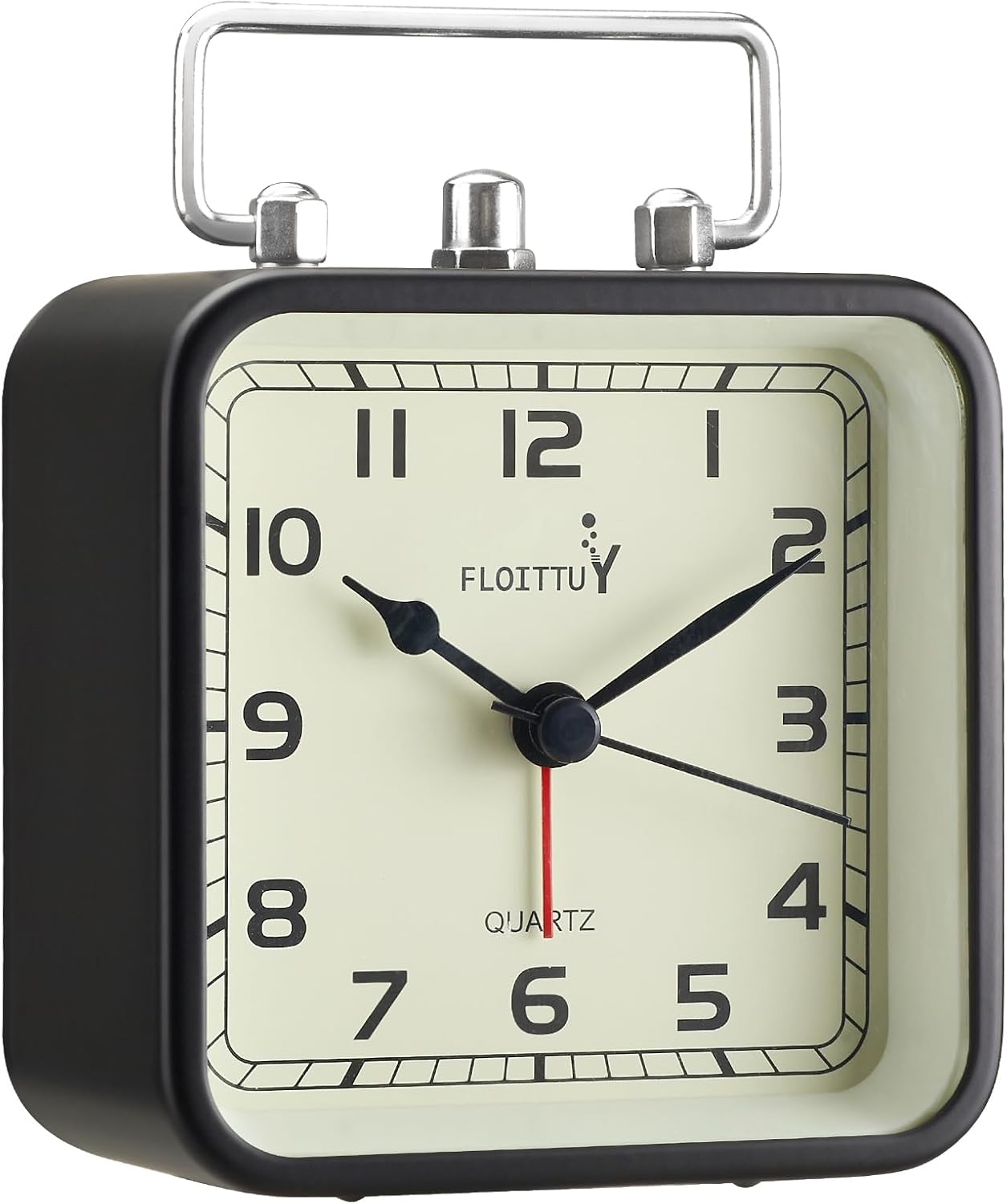 Reloj despertador cuadrado de metal, silencioso, sin tictac, funciona con pilas, luz nocturna y reloj de escritorio para dormitorio, viajes, niños,