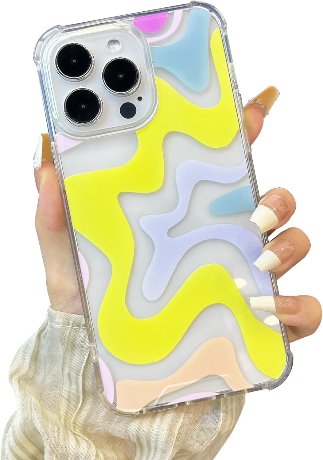 Ginkgonut Funda compatible con iPhone 14 Pro, diseño ondulado simple y simple para mujeres y niñas, funda de TPU suave + protección de policarbonato
