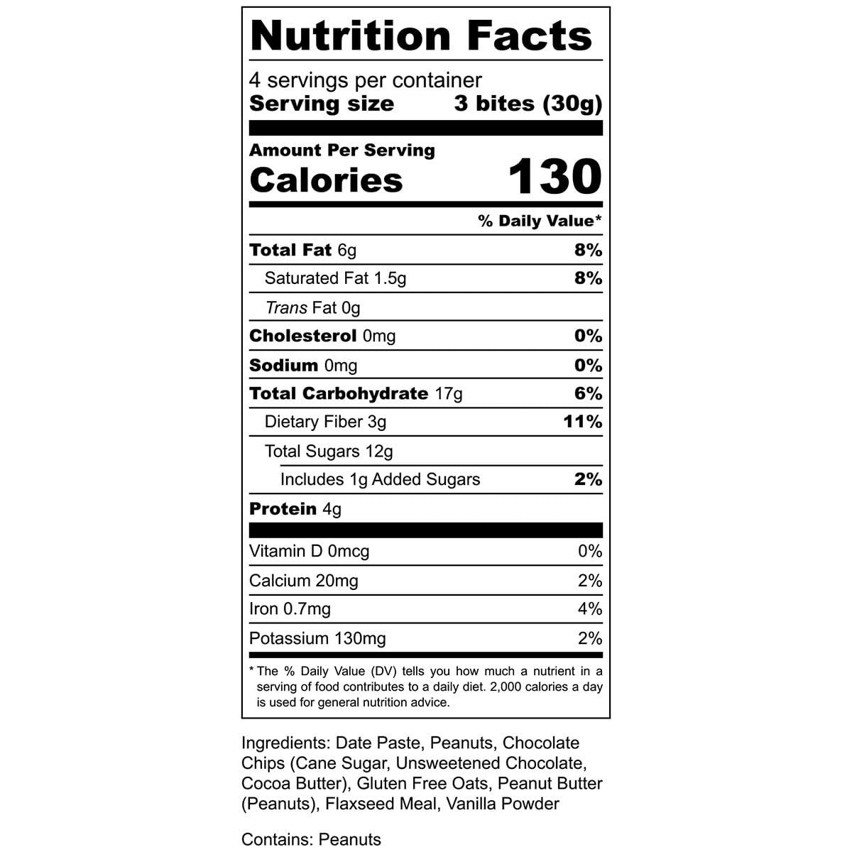 Bocaditos energéticos de chocolate con mantequilla de maní  4.3 onzas, paquete de 6 (72 bocados en total)  Bocados energéticos de dátiles y nueces