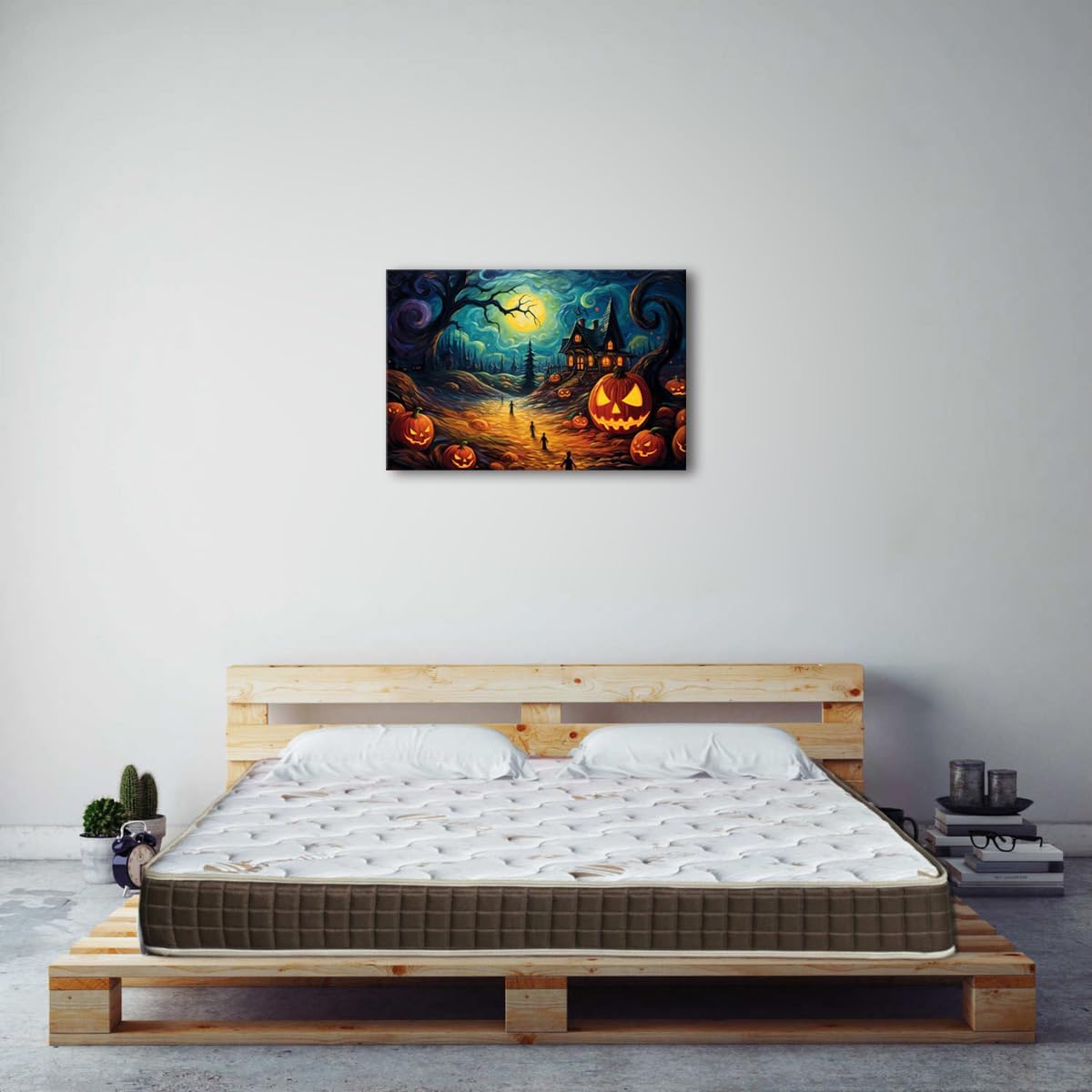 Impresiones en lienzo de noche de Halloween, arte de pared e imágenes espeluznantes de 24 x 36 pulgadas, sin marco