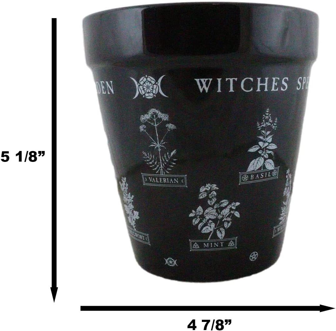 Ebros Gift Wicca Witchcraft – Maceta gótica de cerámica negra mágica, maceta floral de alquimia oculta, maceta de alquimia, pulgar, verde,