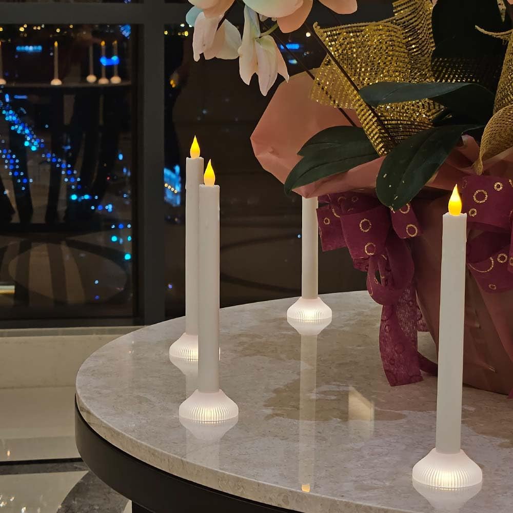 Velas cónicas parpadeantes sin llama de un solo uso, velas LED para ventana, funcionan con pilas, color blanco, juego de 6 para decoración de