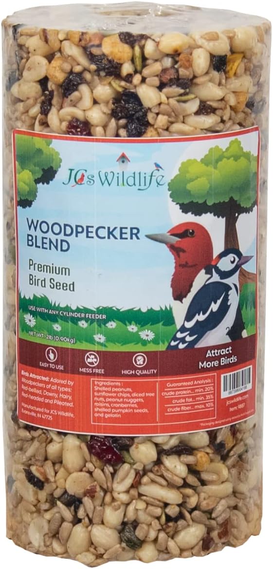 JCs Wildlife Woodpecker Blend Premium Bird Seed – Cilindro pequeño, 2 libras (4)