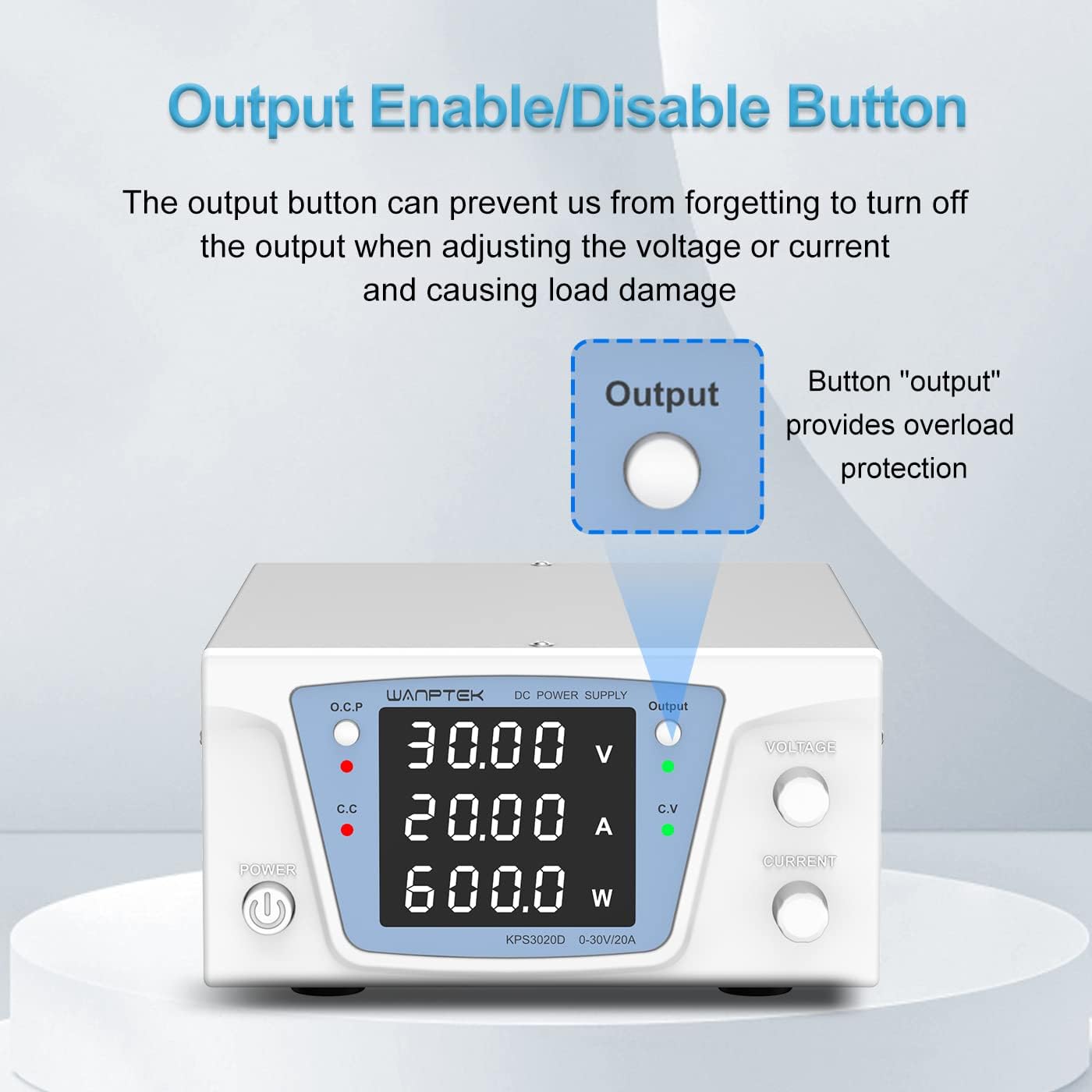 Fuente de alimentación CC variable 30V 20A 600W, fuente de alimentación de banco con perillas de ajuste precisas del codificador, fuente de