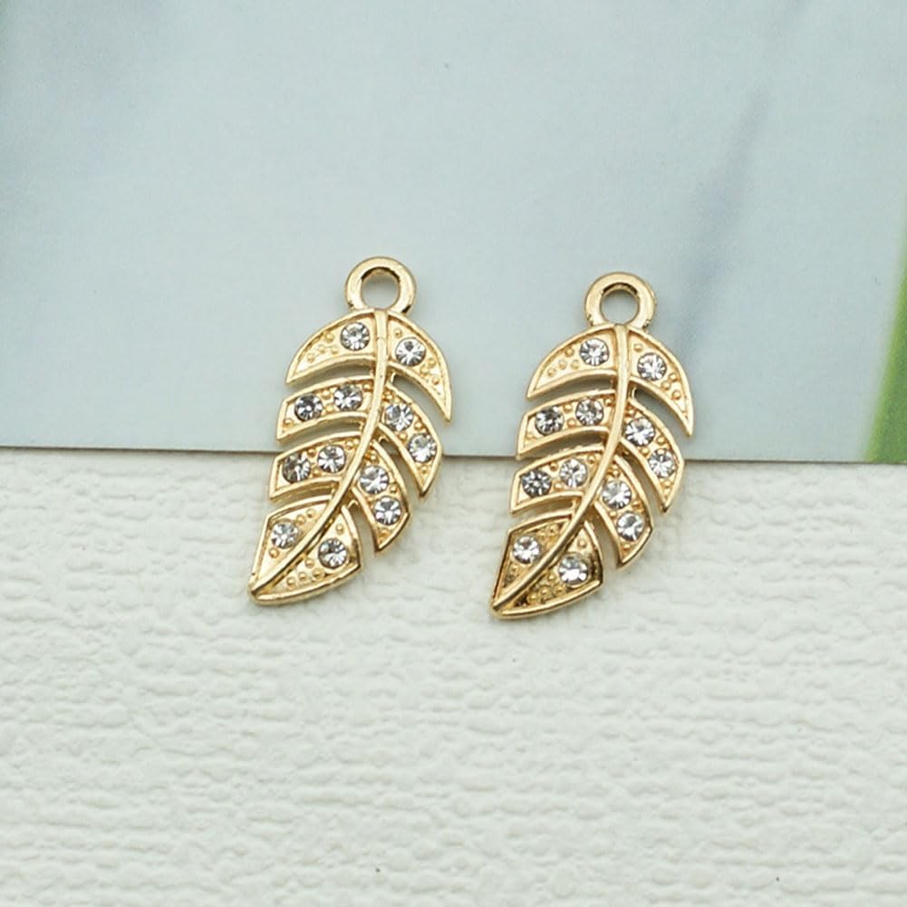Dijes creativos de diamantes de imitación de hojas, 20 piezas, dijes de hoja de aleación para bricolaje, llavero, collar, aretes, accesorios de