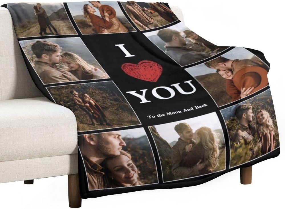 Manta personalizada de amor con fotos, manta suave personalizada hecha en Estados Unidos, manta de 10 fotos para mujeres, hombres, amigos, papá,