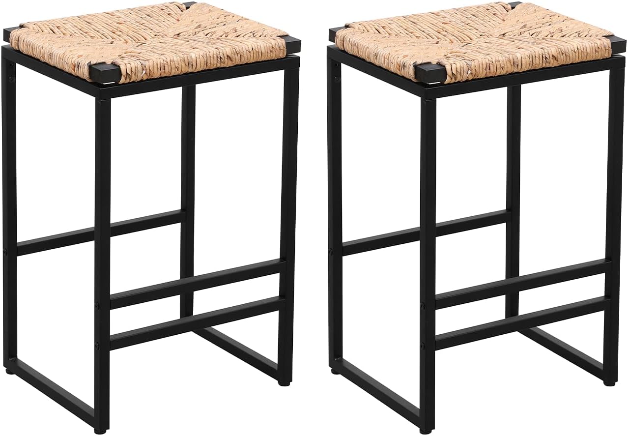 Taburetes de bar de altura de mostrador, taburetes de barra de 25 pulgadas, taburetes de bar tejidos de jacinto de agua, juego de 2, silla de isla