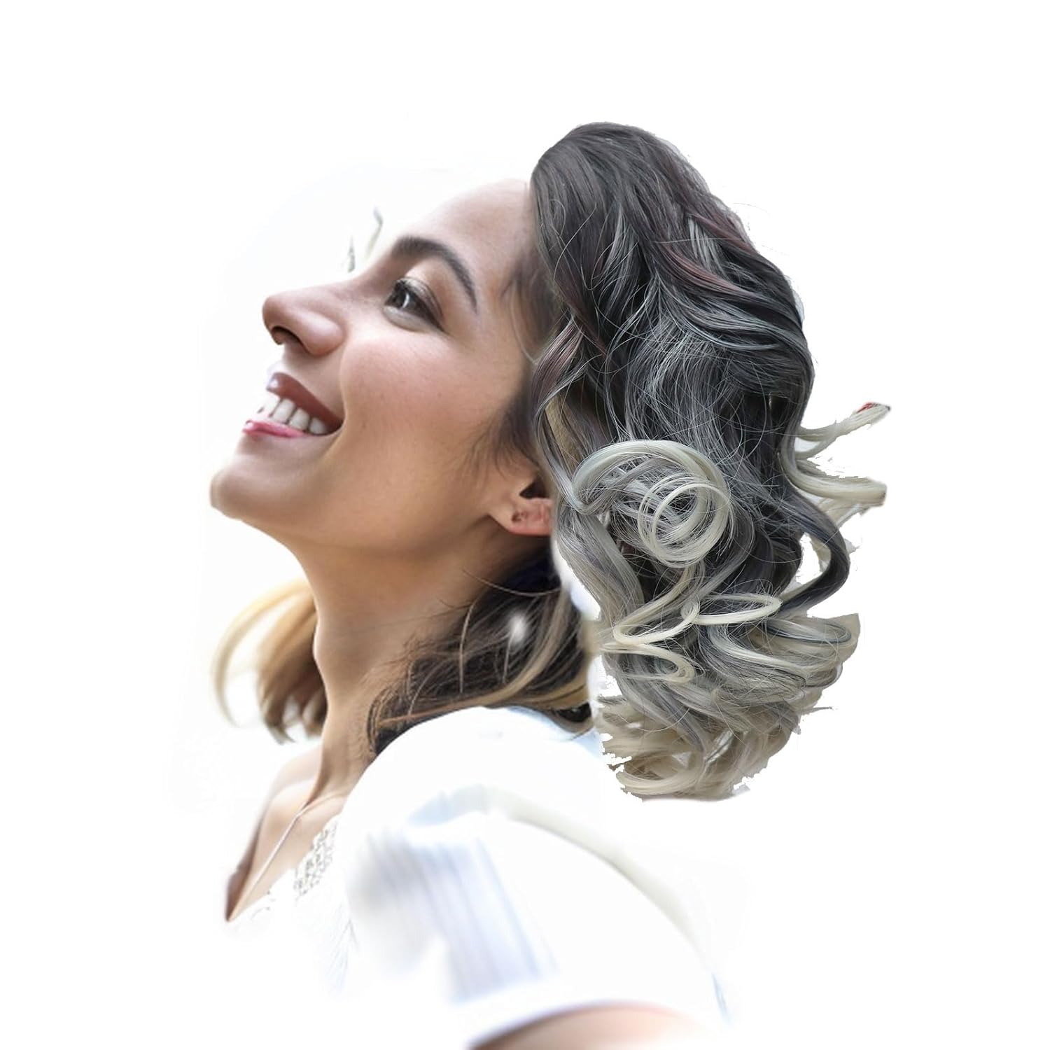 Extensión de cola de caballo de 14 pulgadas, extensiones de cabello sintético ondulado y rizado con pinza para mujer (14 pulgadas, T 1Brubio)