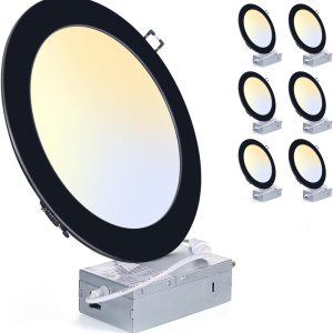 Iluminación empotrable de 8 pulgadas, luces empotrables negras de 18 W de 8 pulgadas, regulables 5CCT seleccionables, luces empotrables con Iluminación empotrable de 8 pulgadas, luces empotrables negras de 18 W de 8 pulgadas, regulables 5CCT seleccionables, luces empotrables con