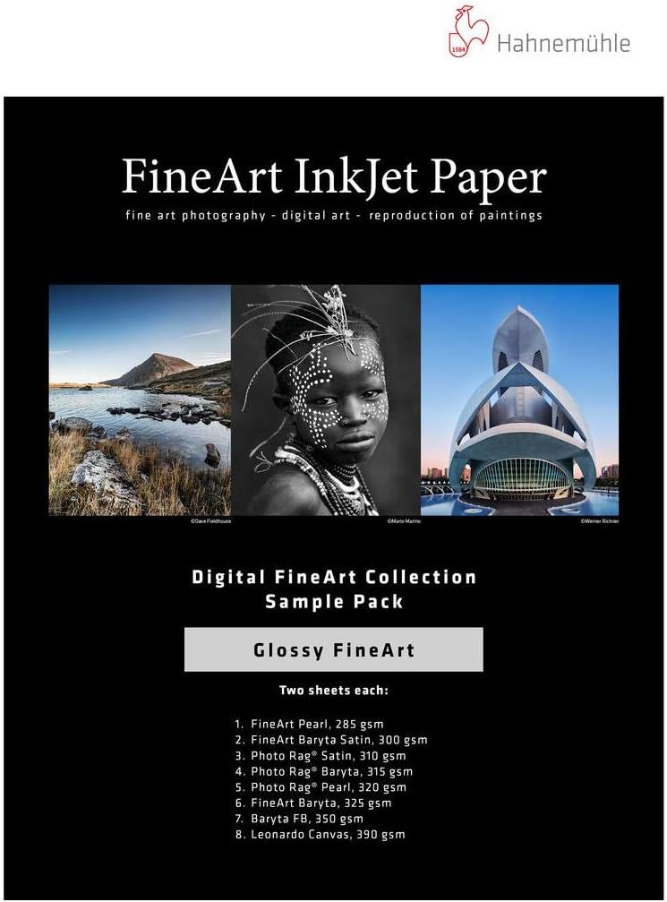 Hahnemuhle Glossy FineArt – Paquete de muestra de papel para inyección de tinta (13 x 19 pulgadas, 14 hojas)