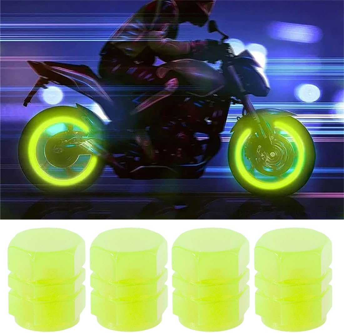 8 tapas de válvula de neumático que brillan en la oscuridad, cubiertas fluorescentes de núcleo de válvula de automóvil, accesorios de decoración de
