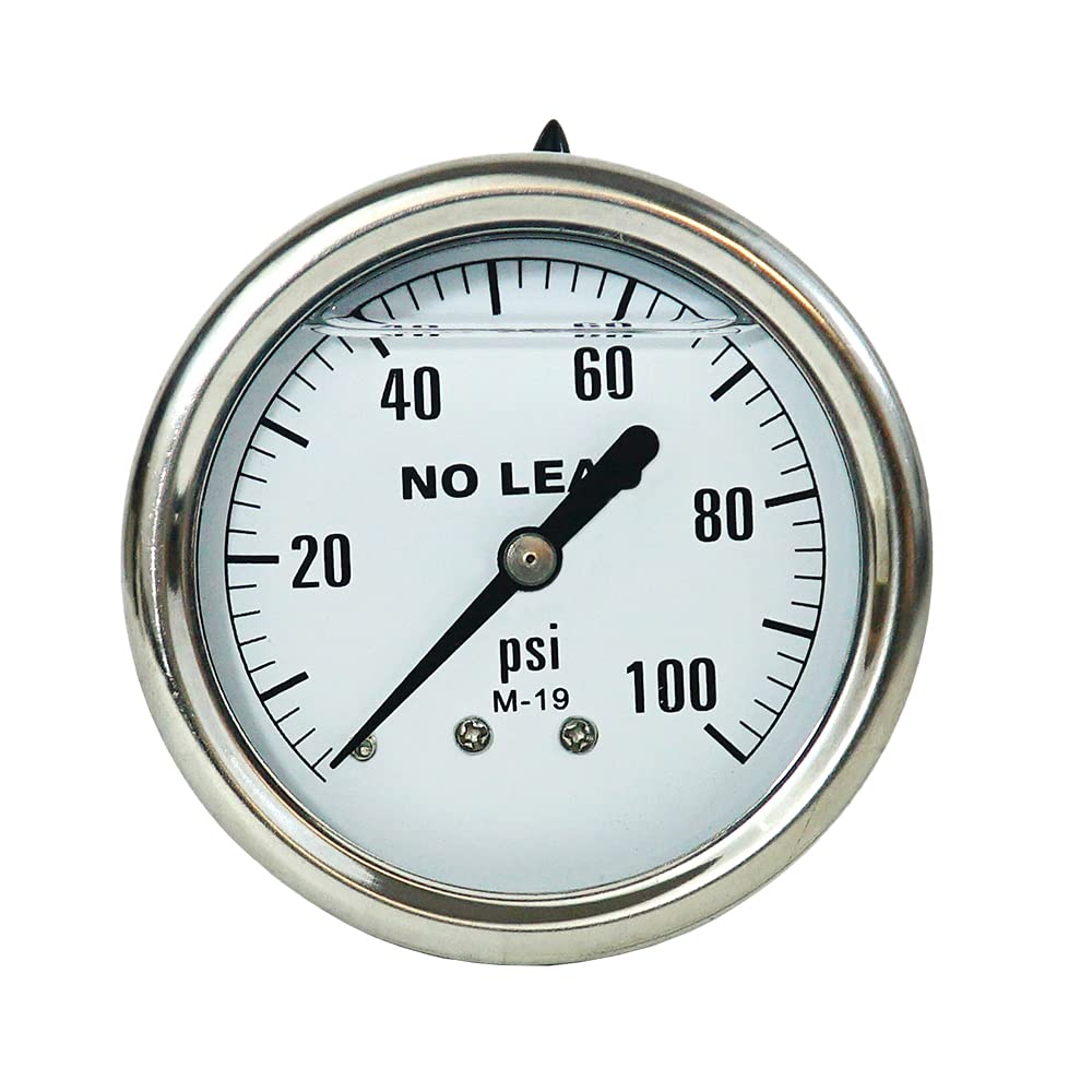 Merrill MFG – Medidor de presión relleno de líquido NPT de acero inoxidable de 0  100 PSI de 0  100 PSI, montaje trasero central de agua, aceite y