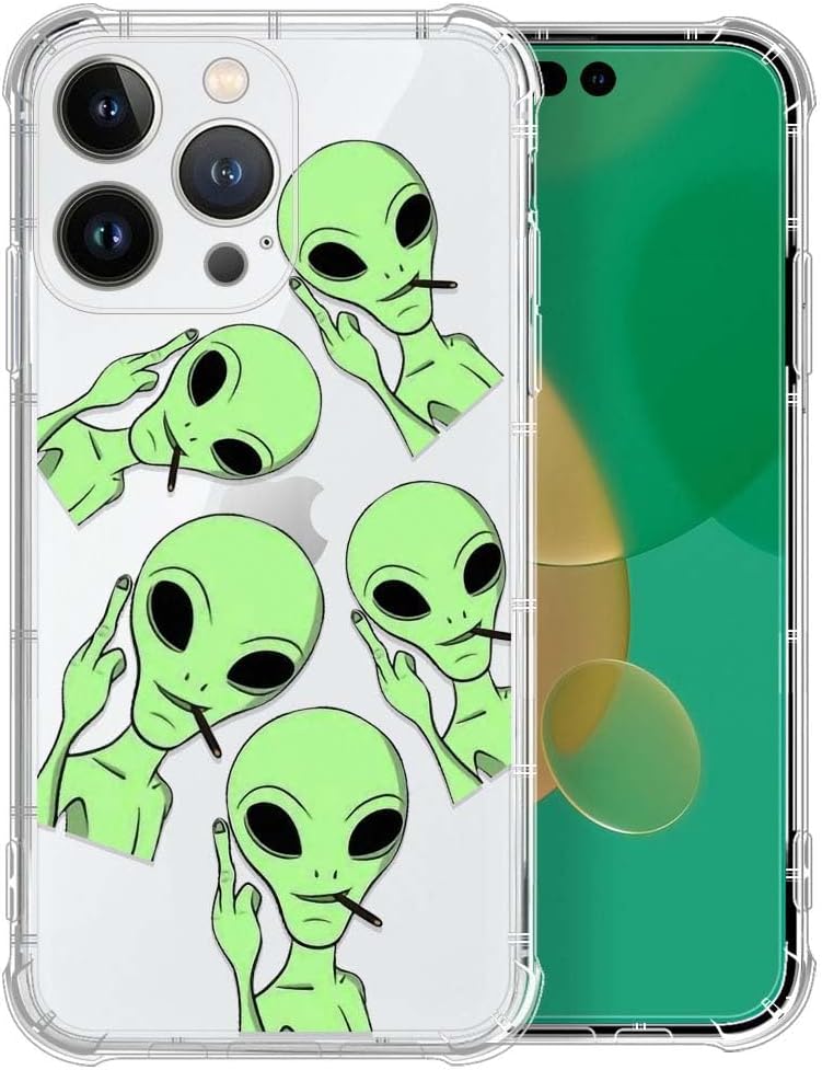 Funda compatible con iPhone 15 Pro Max, transparente con diseño de extraterrestres fumadores arrogantes, funda protectora de plástico TPU para Apple