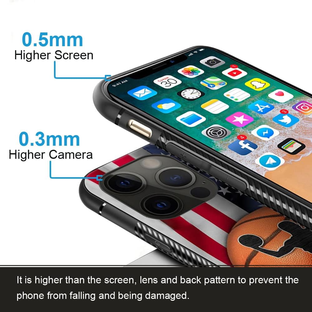 DAIZAG Funda compatible con iPhone 13 Mini personalizada de baloncesto con bandera estadounidense, funda de teléfono deportiva para hombres y niños,