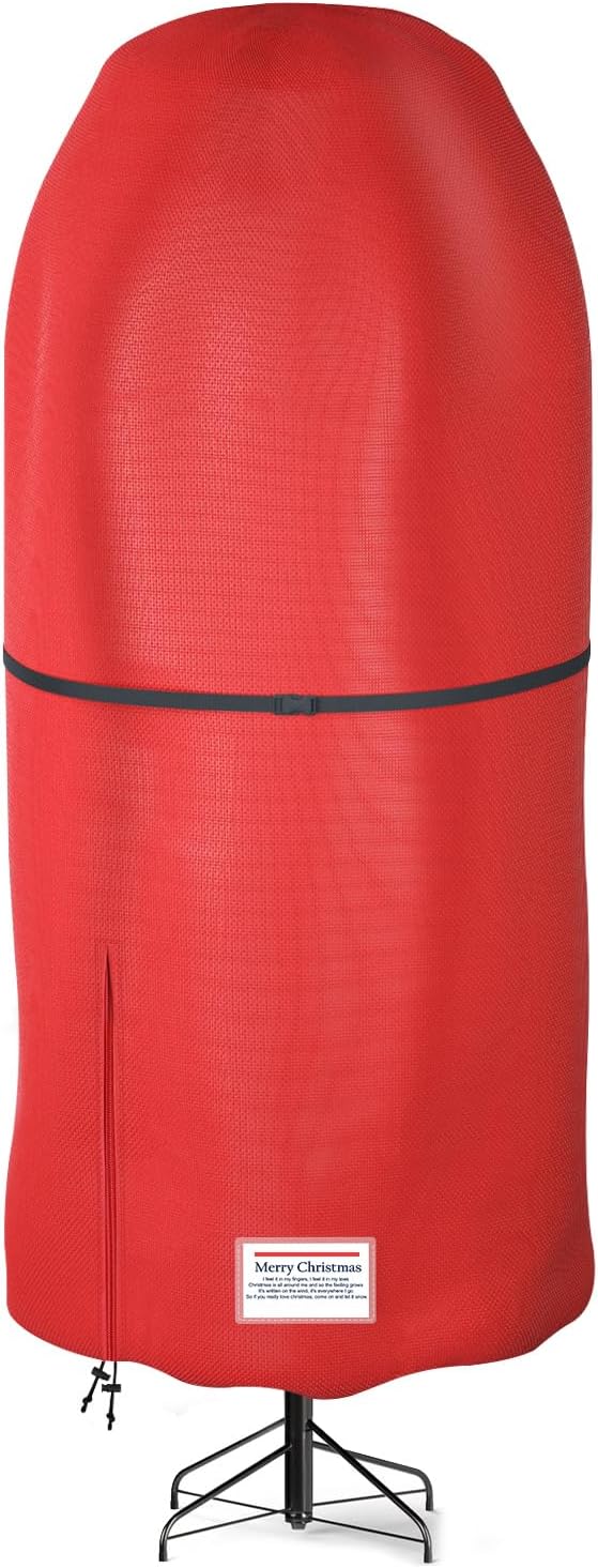 Riuog Bolsa de almacenamiento vertical para árbol de Navidad, resistente a desgarros, ajustable, para árboles montados de 7.5 pies (rojo)