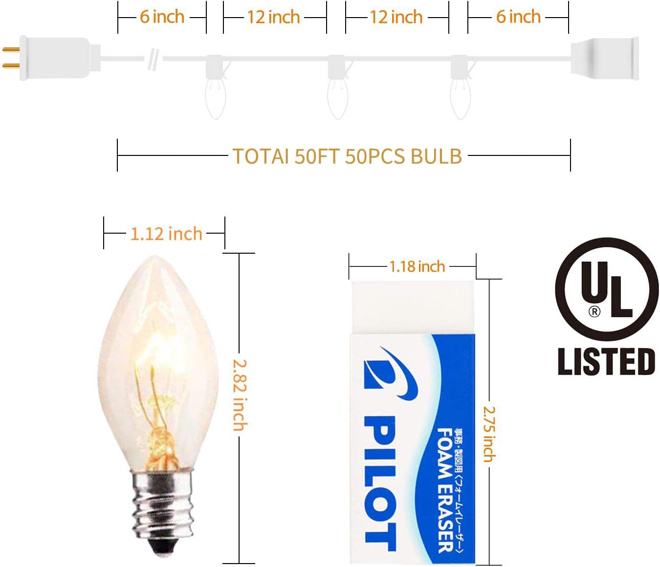 Brightown C9 – Tira de luces de Navidad para exteriores, 50 pies, estilo vintage, para interiores y exteriores, techo, patio, habitación, fiesta de