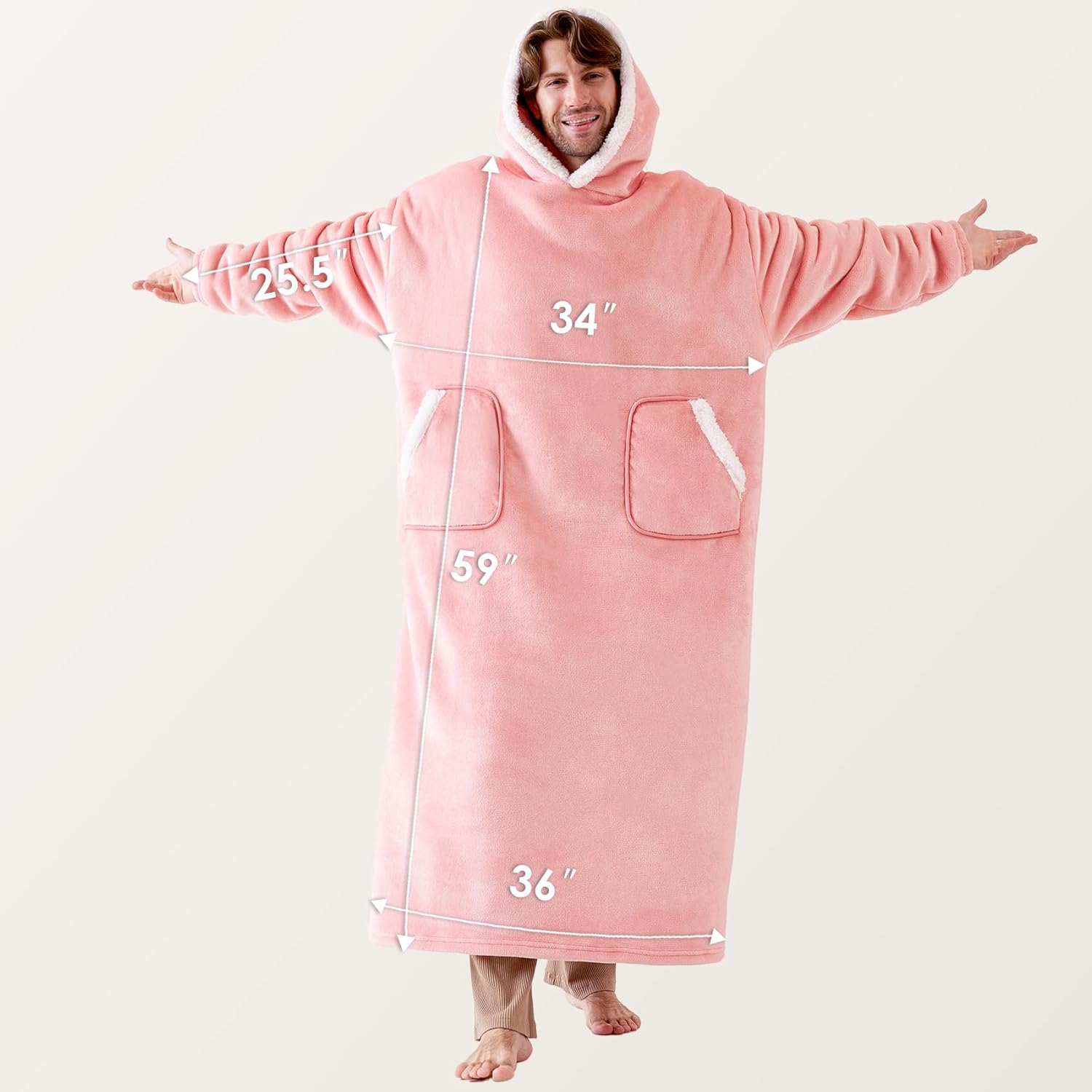 EHEYCIGA Manta con capucha con bolsillos y mangas, manta de franela con capucha para mujeres, hombres, adultos y niños